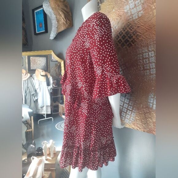 Elegant Red Ruffled Polka Dot Mini Dress - Picture 5 of 13